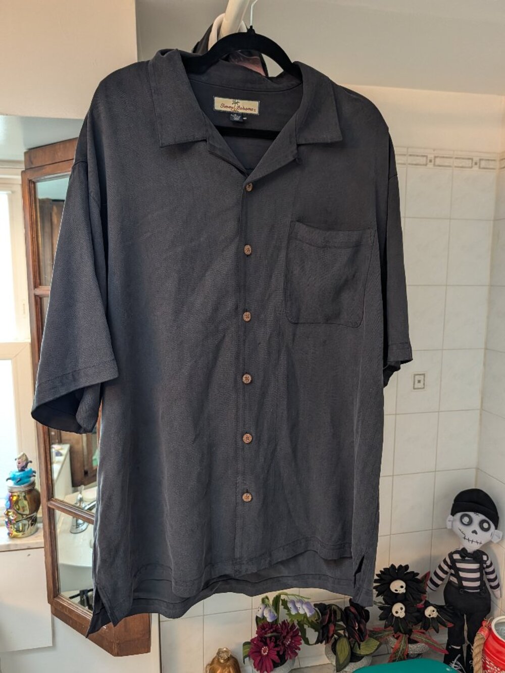 Tommy Bahama Black 100% Silk Short Sleeve Camp Shirt Size XL